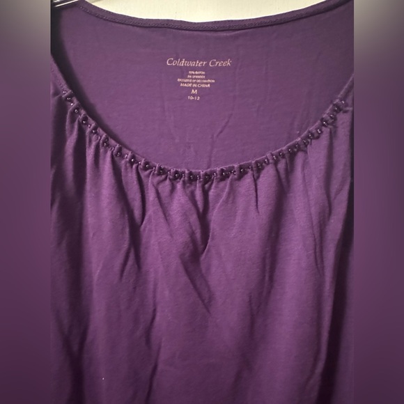 Coldwater Creek women’s purple 3/4 top small beads at neckline. Size medium EUC - Picture 11 of 16